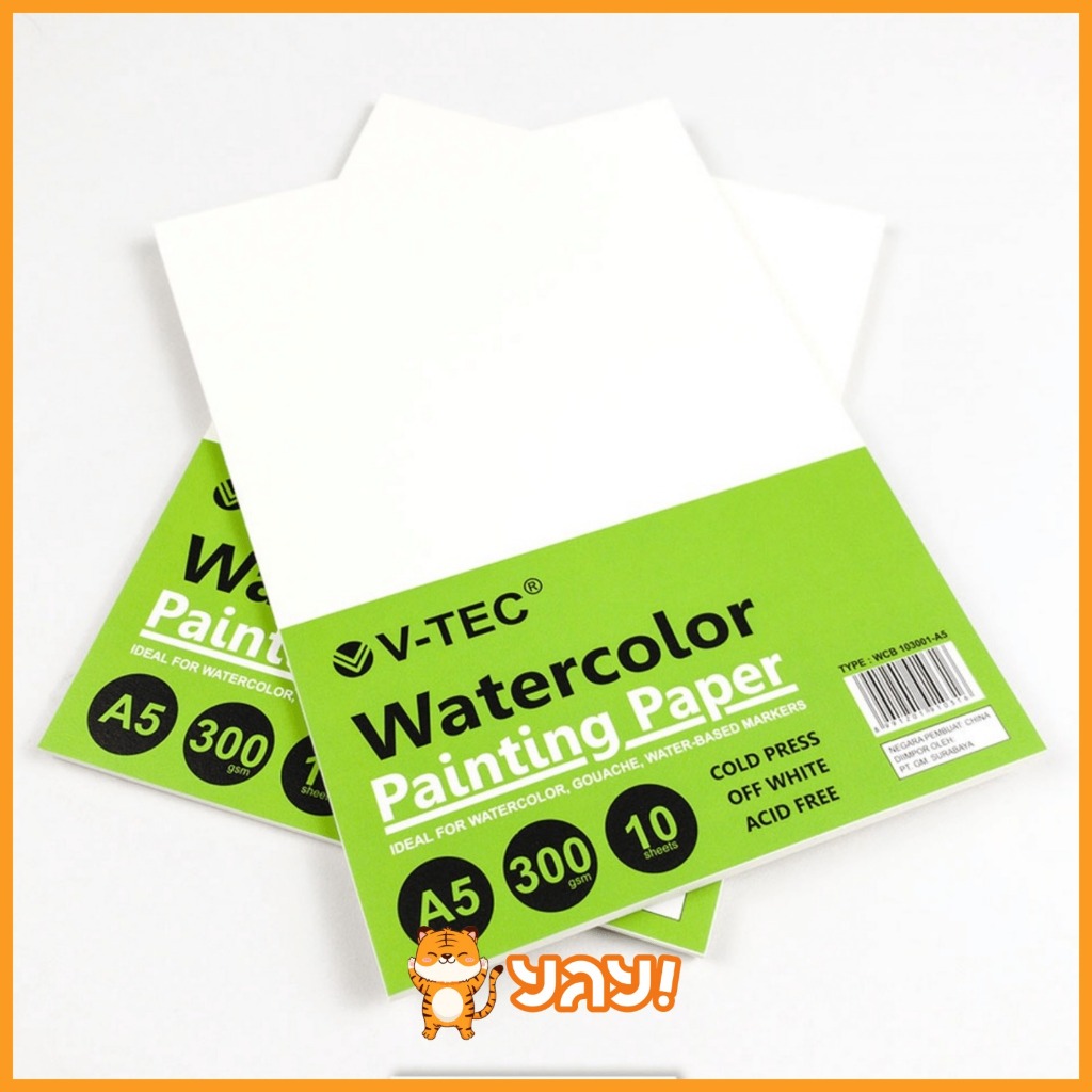 

YAY! Kertas Lukis Cat Air / Watercolour / Watercolor Painting Paper / Pad A5 300 gsm 10 Sheets Cold Press V-Tec WCB 103001