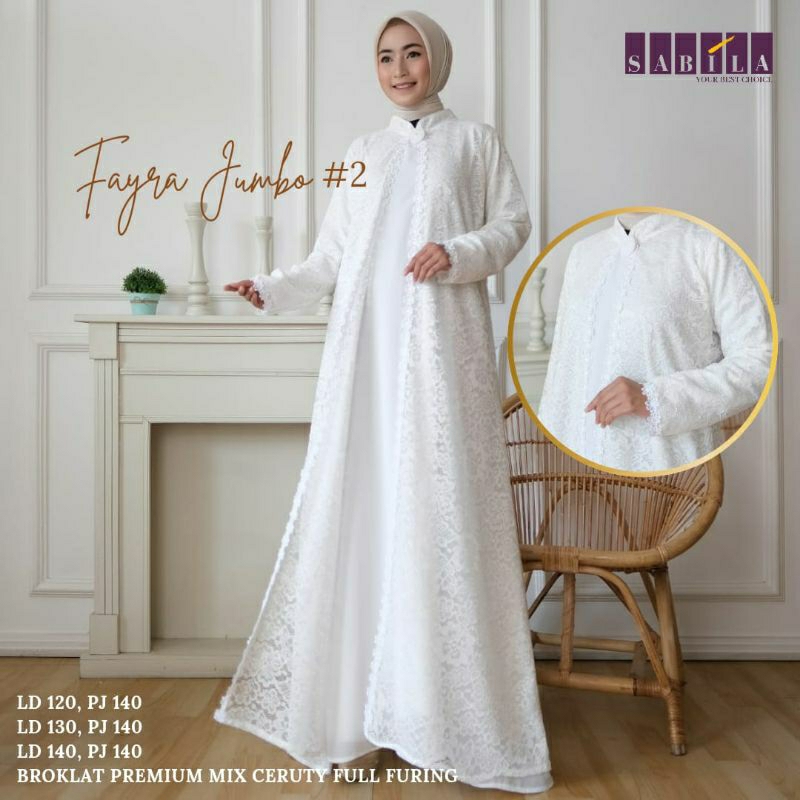 New fayra dress gamis putih mewah size jumbo bigsize