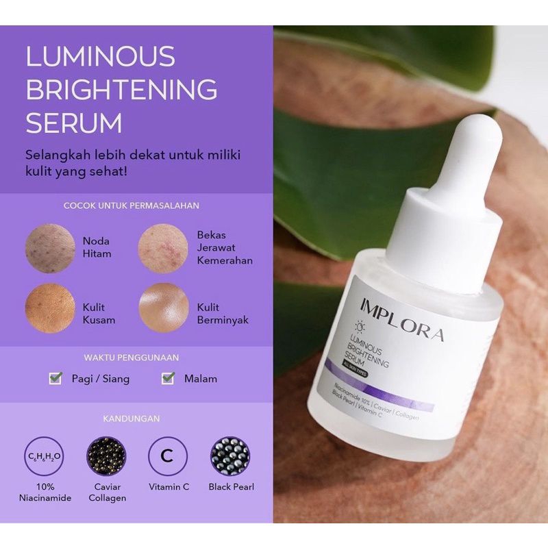 IMPLORA Face Serum Indonesia / Luminous Brightening Acne Midnight Peeling Hydrating 24K Gold Bakuchi