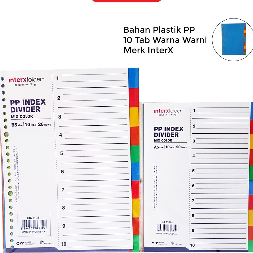

☇✯✱ Pembatas Binder B5 26 Ring A5 20 Ring Divider InterX Rainbow Warna Warni B5 26 Ring A5 20 Ring 10Tab