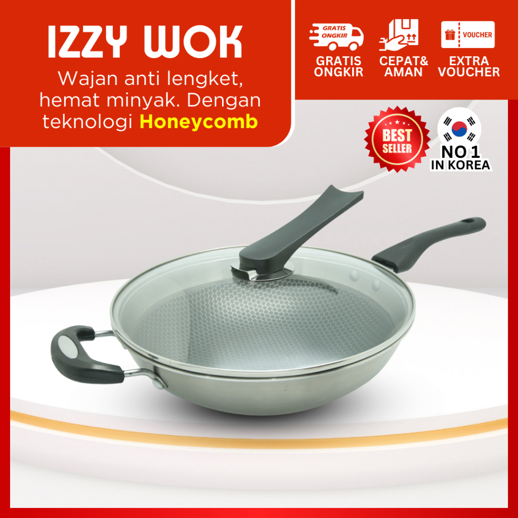 IZZY WOK - Wajan Anti Lengket Alat Penggorengan Tanpa Minyak Stainless Frying Pan Panci Penggorengan