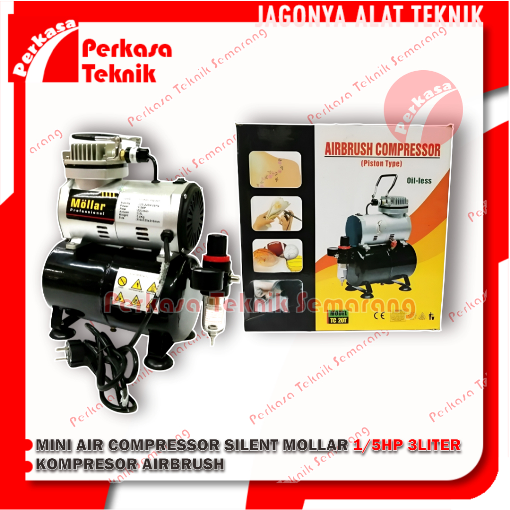 Mini Air Compressor Silent MOLLAR 1/5HP 3Liter Kompresor Airbrush