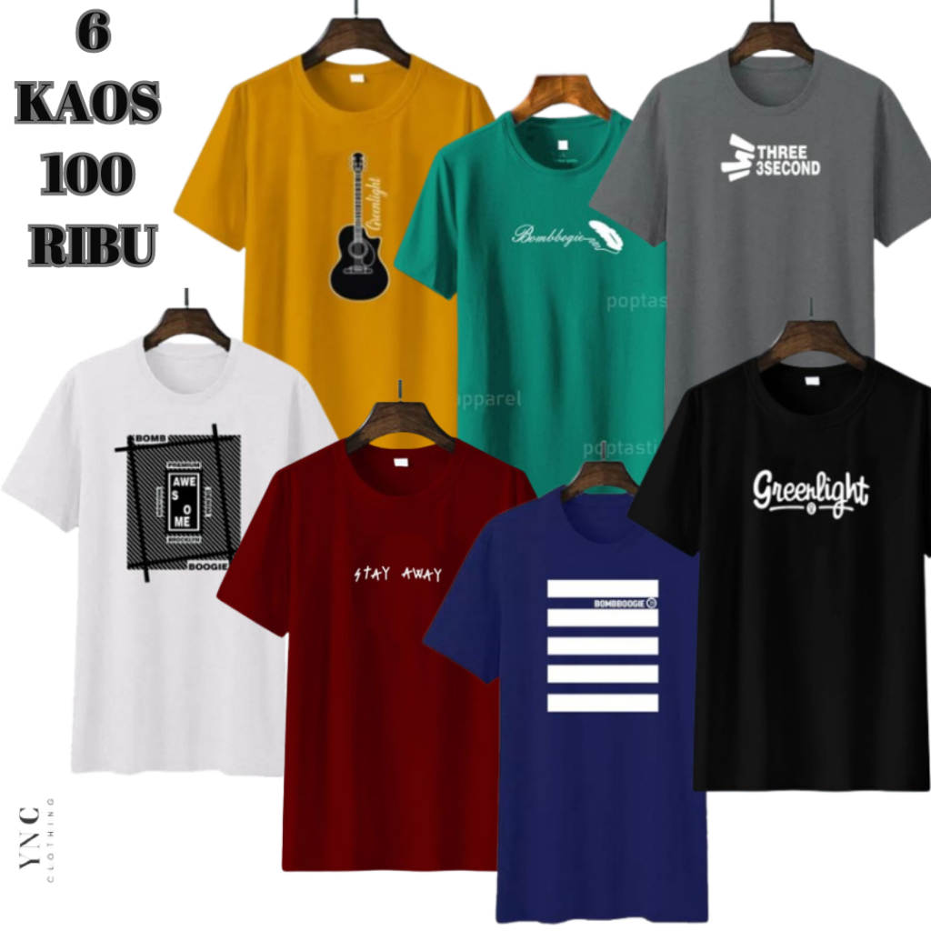 PAKET KAOS MOTIF DISTRO 6 KAOS 100 RIBU