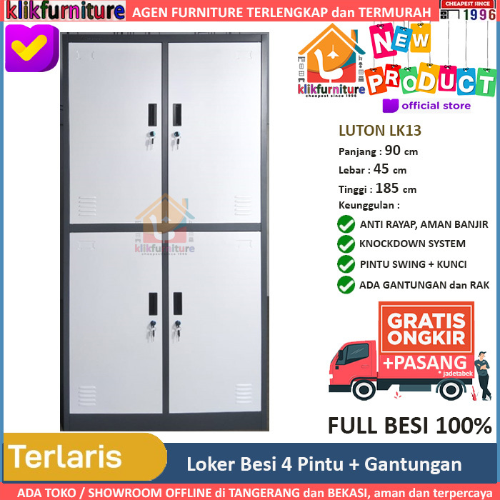 Lemari Loker Besi 4 Pintu + Gantungan Baju LUTON LK13