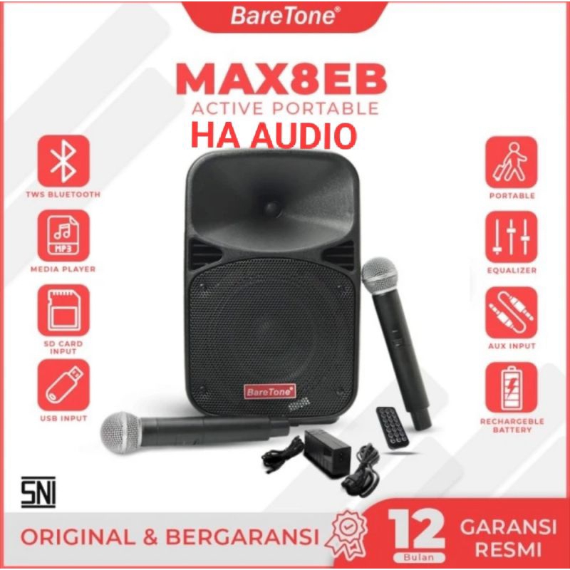 SPEAKER PORTABEL BARETONE MAX 8 EB ORIGINAL SPEAKER PORTABEL WIRELESS BARETONE 8 INCH