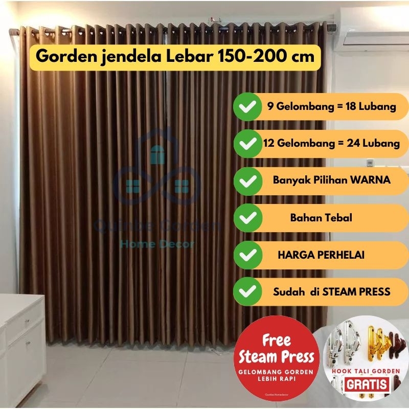 Gorden Polos Blackout  Lebar 150 ~ 200 12 gelombang jendela besar bahan tebal