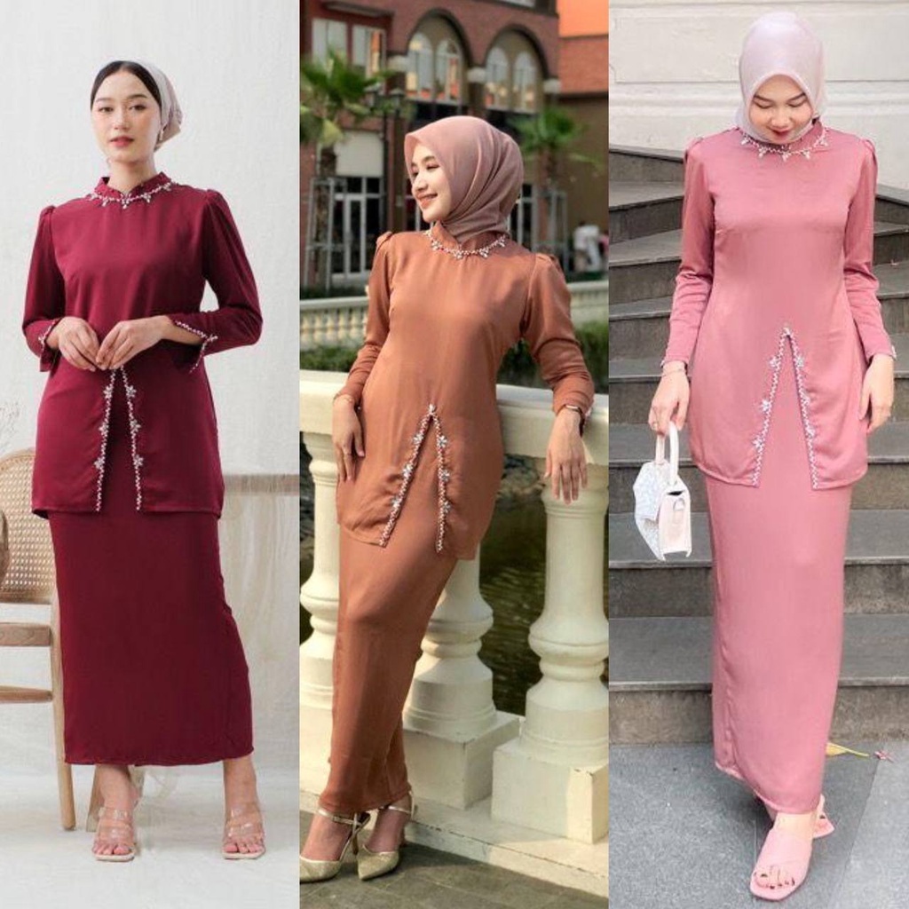 (Ada Jumbo) One Set Eliza By Aisyybusana Melayu Dress Pesta Setelan Wanita Baju Kondangan Kekinian O