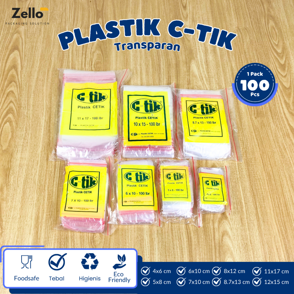Plastik C-tik Plastik Klip Bening ZIplock 4x6 5x8 6x10 7x10 8x12 8.7x13 10x15 11x17 12x15