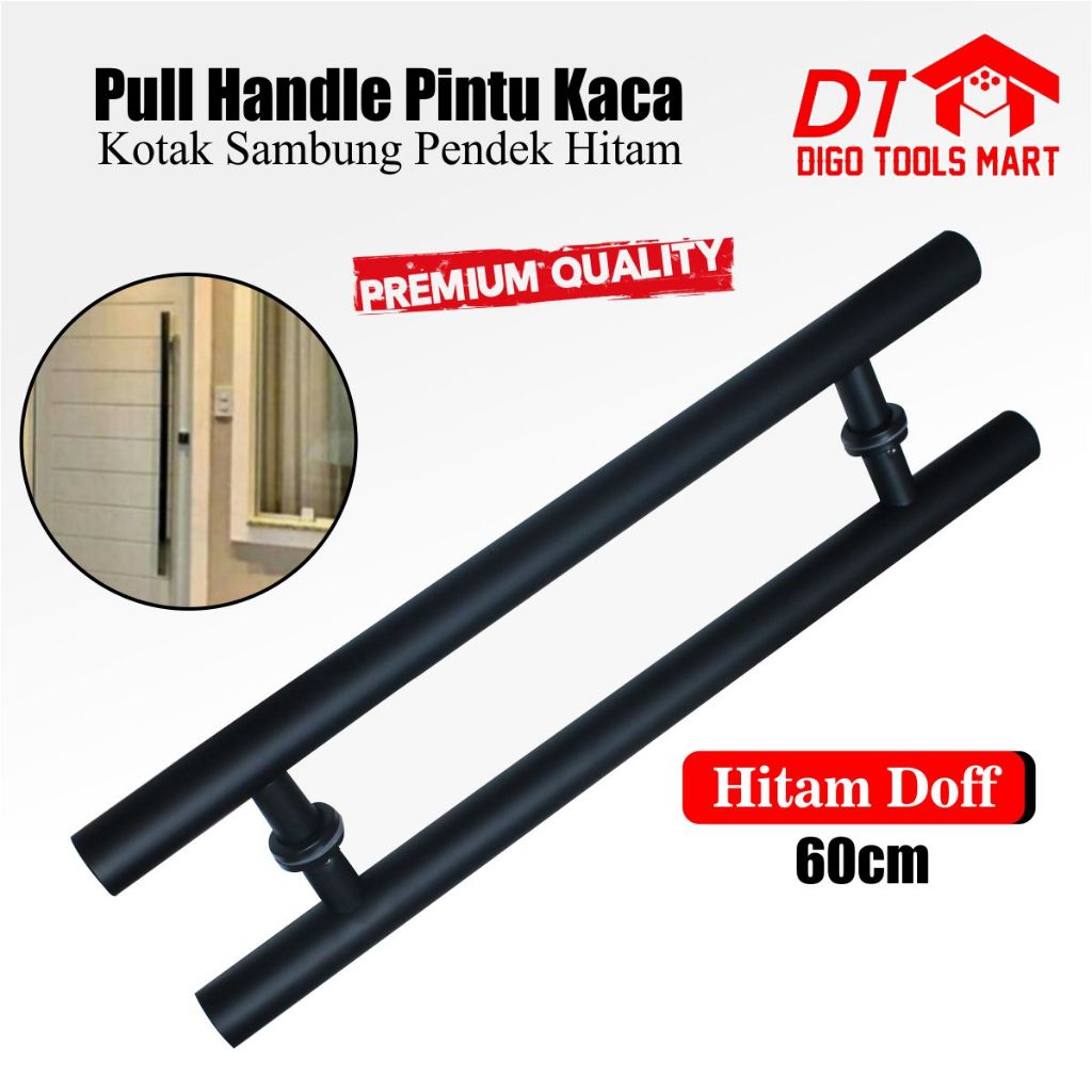 Pull Handle Pintu Kaca Bulat Hitam 60 cm