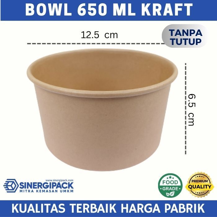 Paper Bowl 650ml Kraft - Mangkok Kertas Tahan Panas
