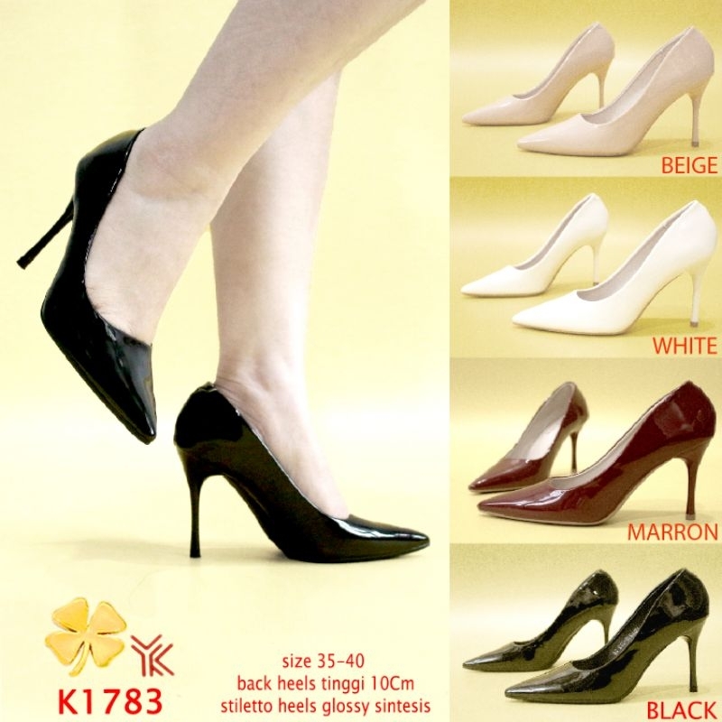 YKshoes 1783 heels 10cm pump pantofel stiletto heels white marron black cream heels  glossy pump sti