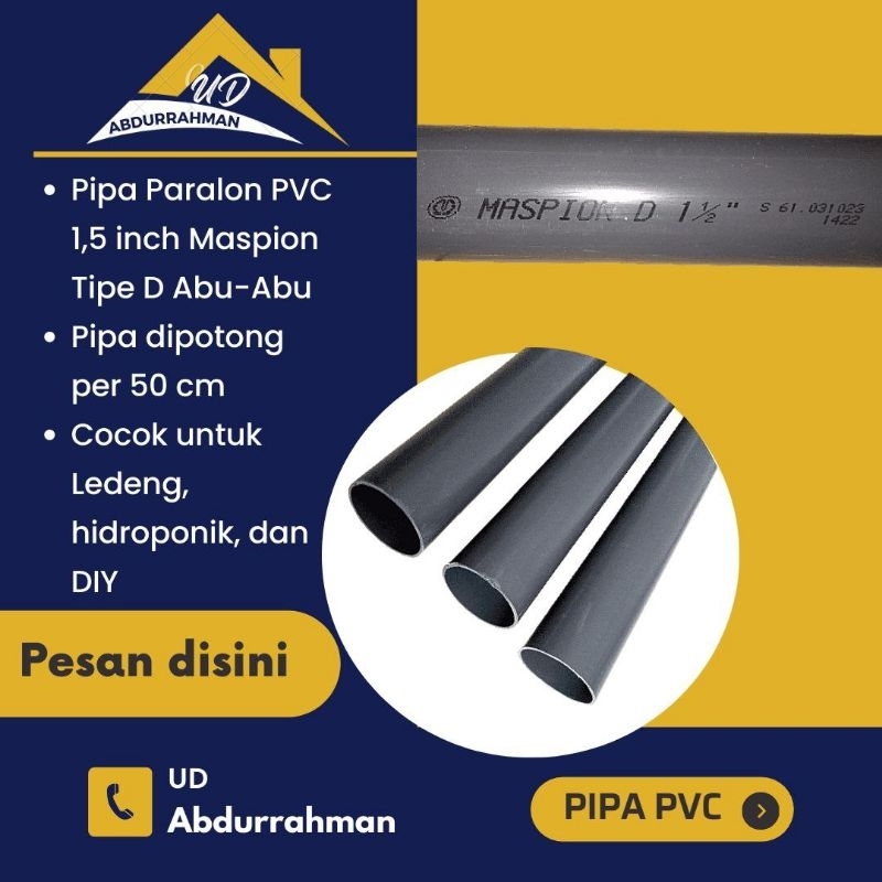 Pipa Paralon PVC 1,5 inch Maspion Tipe D Abu-Abu