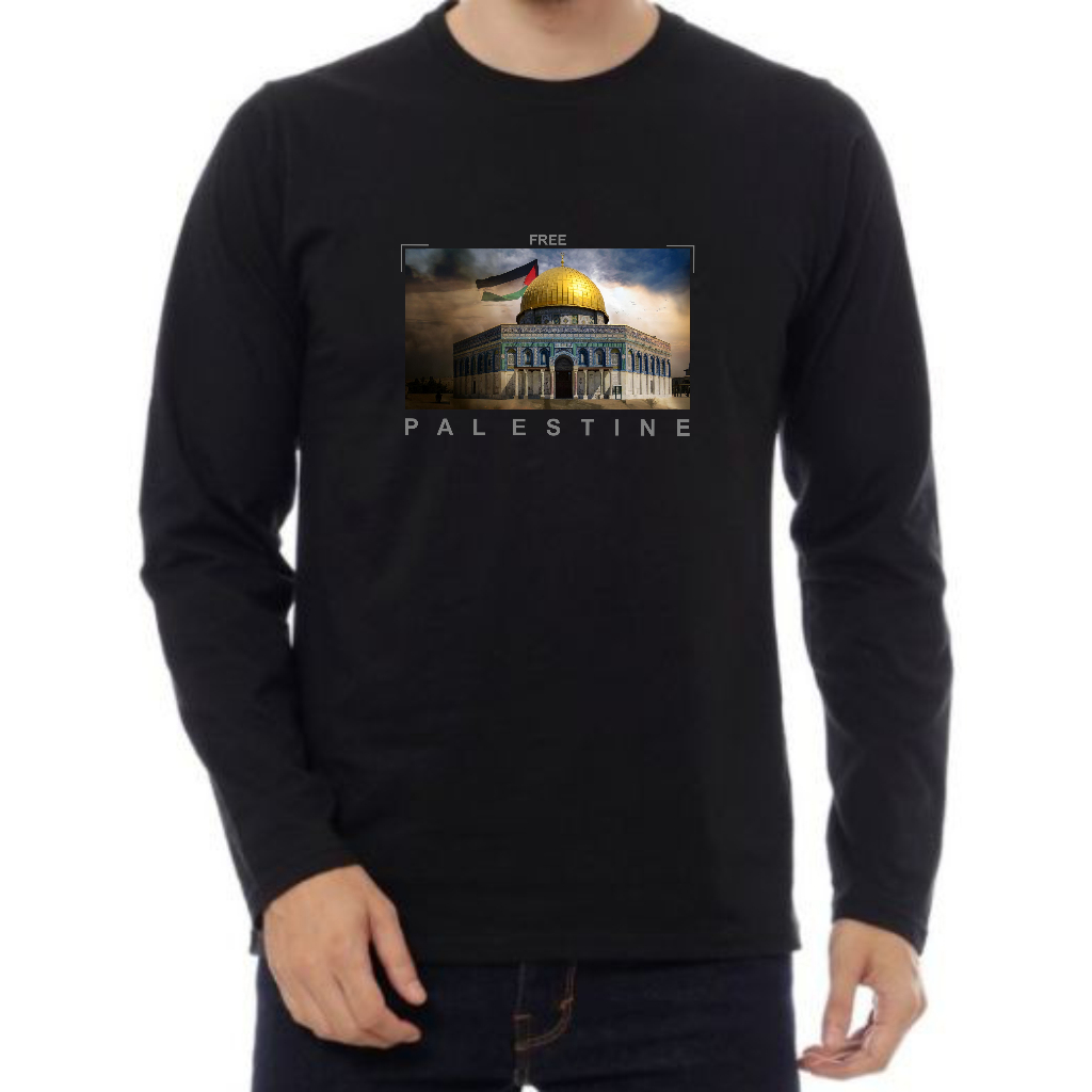 Kaos Palestina motif masjid al aqsa muslim lengan panjang outdoor baju santri pesantren save palesti