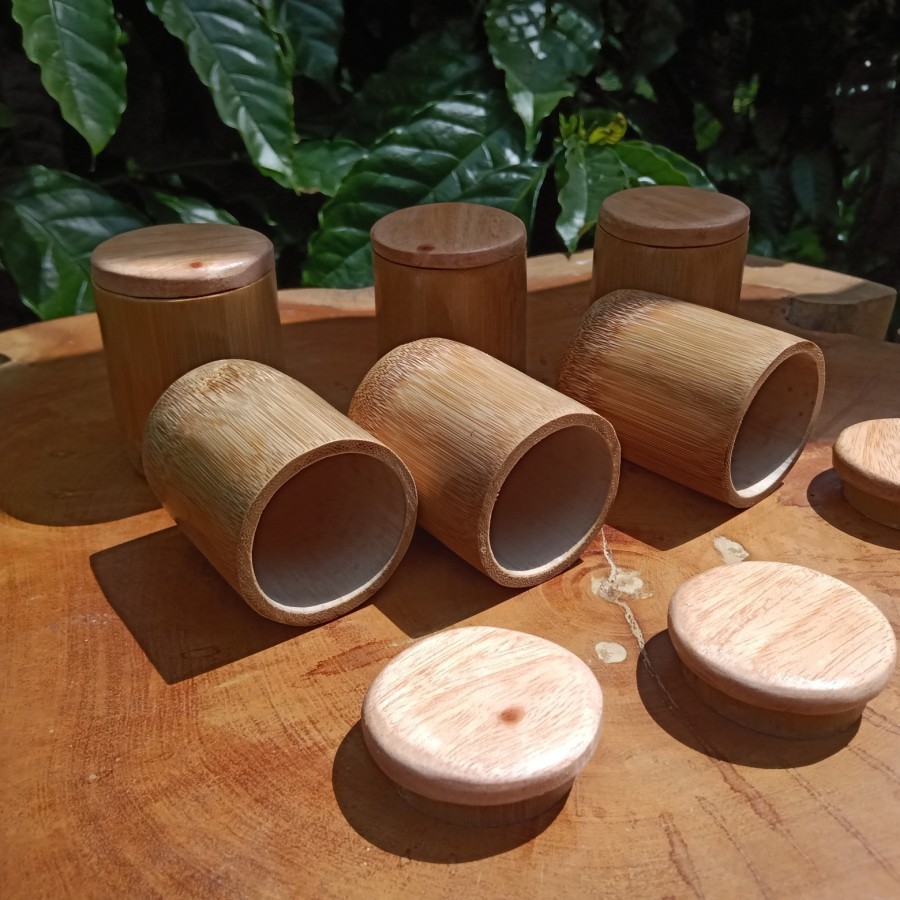 Gelas Bambu Asli, Souvenir Gelas Bambu Natural Gelas Bambu Pendek Plus Tutup Aman Digunakan Antik Se