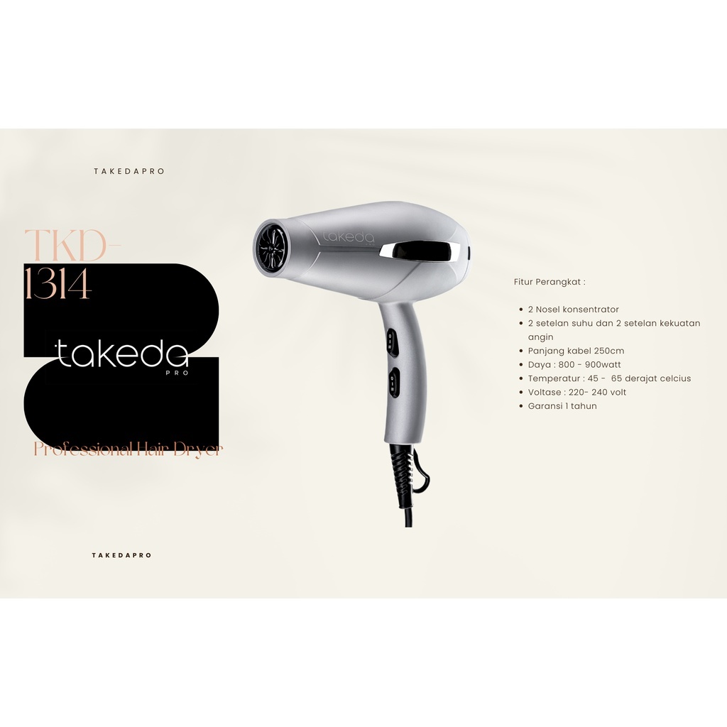 Hair Dryer TakedaPro TKD-1314 Proffesional 800W