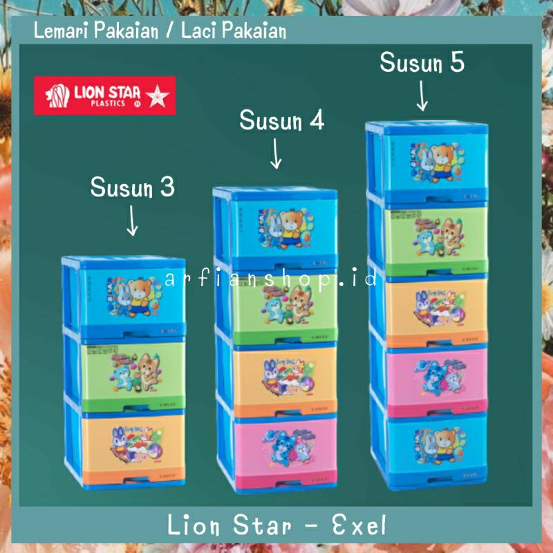 Lion Star ( Exel ) - Laci Pakaian 3, 4, 5 Susun / Lemari Kabinet Plastik / Lemari Baju Pakaian Anak