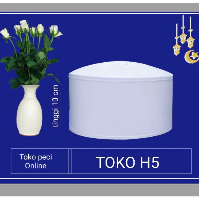 Terlaku peci putih polos songkok piber kopiah haji pria dewasa tinggi 10 cm.