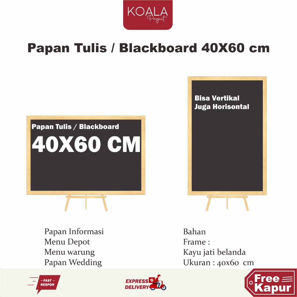 

PAPAN TULIS KAPUR HITAM BLACKBOARD CHALKBOARD 40X60 CM + STANDING 40CM