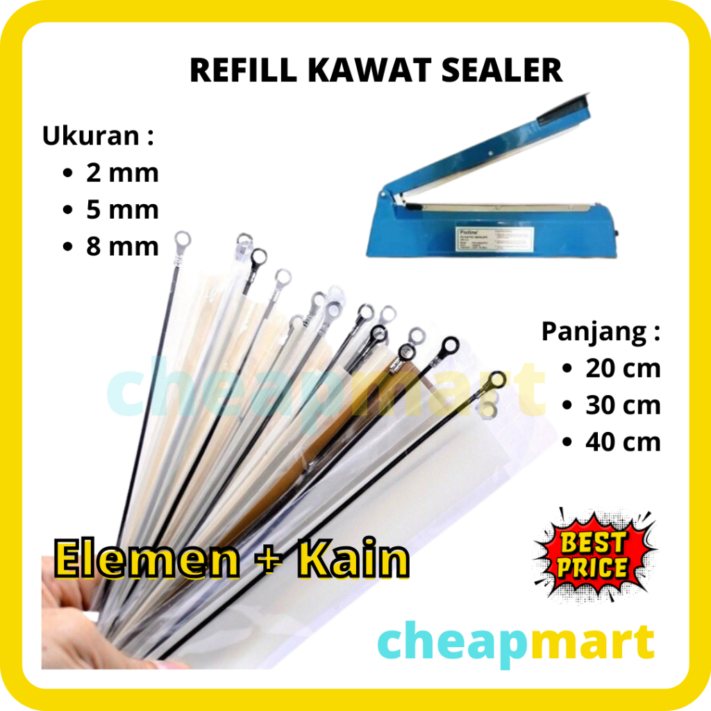 LEBAR 8MM/5MM Kawat / elemen + kain Sealer / Las press plastik 20cm / 30 cm