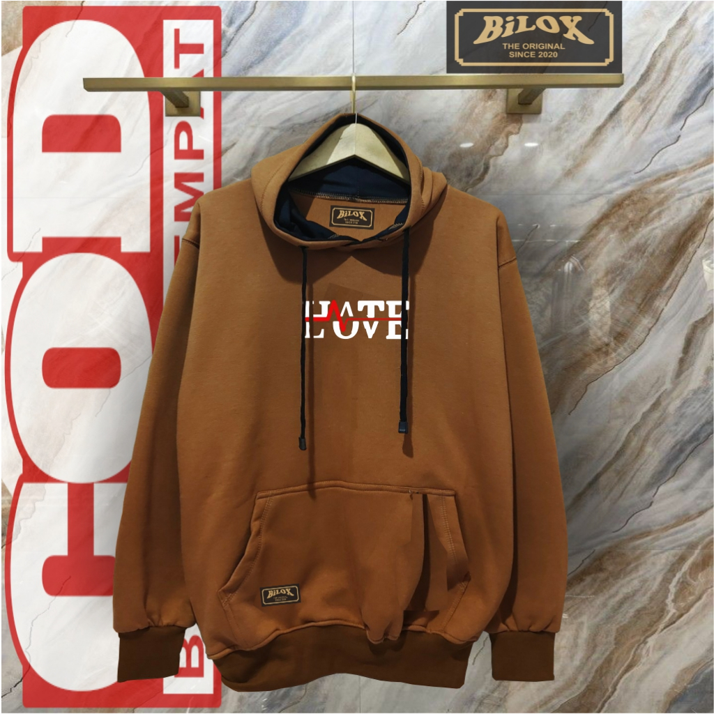 Bilox Sweater Hoodie List Hate Love Zipper Polos Bahan Fleece Size M - XXL (Pria & Wanita)