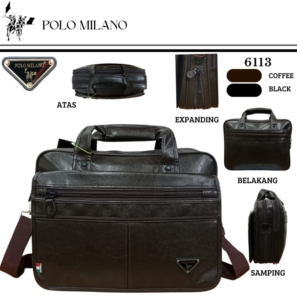 Tas Kantor Kerja Polo Milano 18 Inch Briefcase Messenger 6113 / 4088 / 88378 Selempang Original Expa