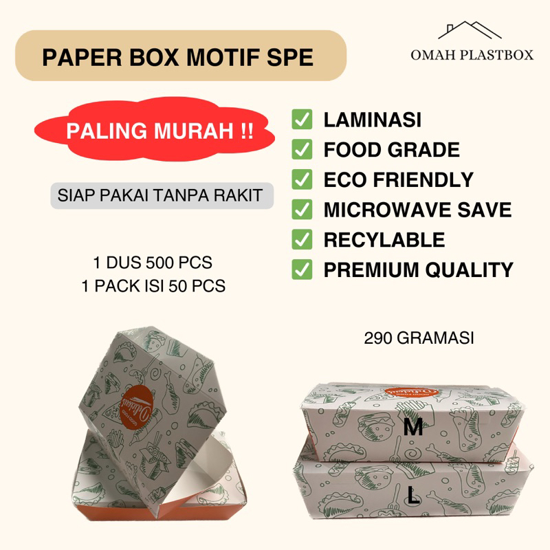 Paper Lunch Box Putih Motif SPE ukuran M dan L