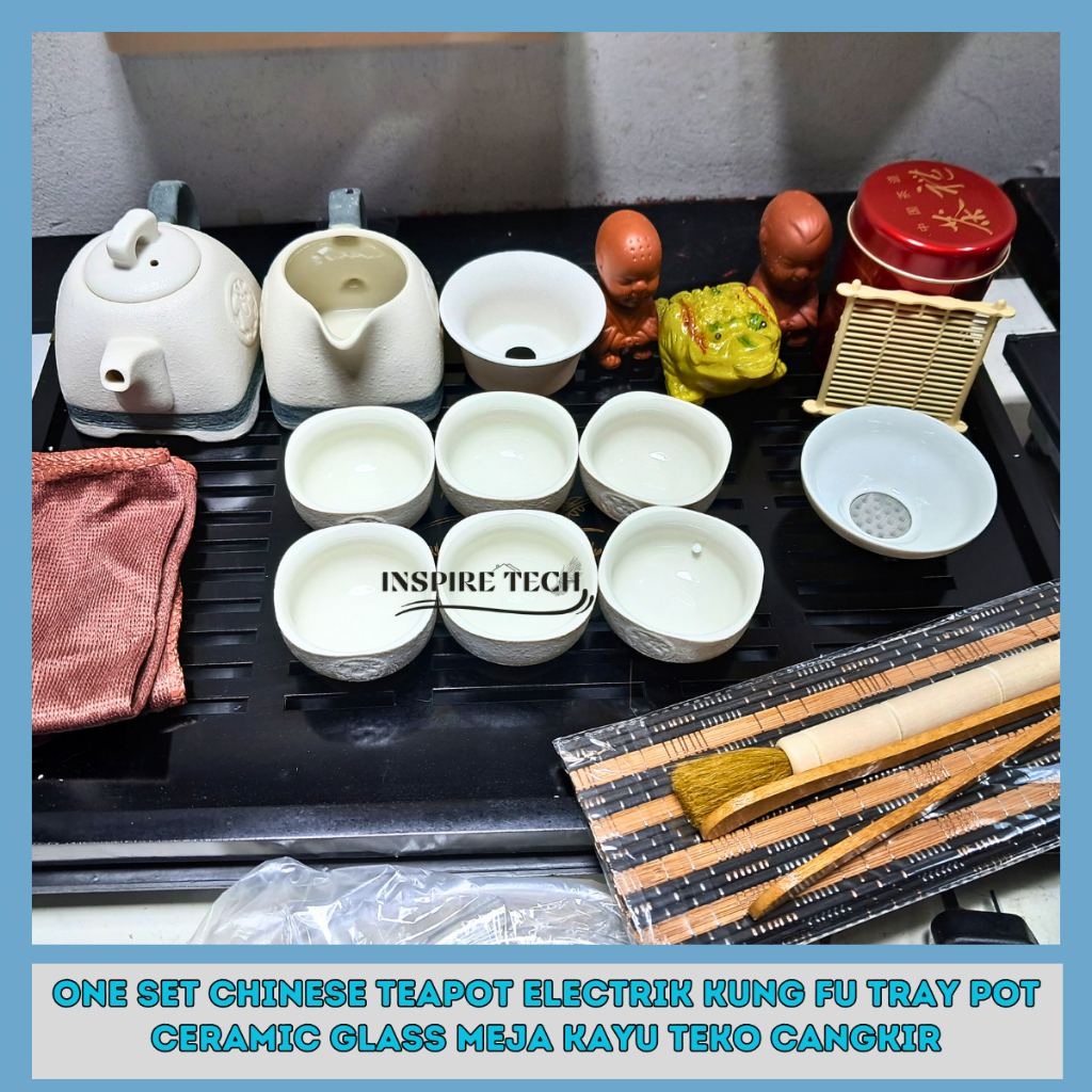 CHINESE TEAPOT WHITE KUNG FU SET COMPLETE TRAY SET MEJA ALAT SEDUH TEH SET CHINA