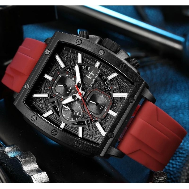 BUY 1 GET 1JAM TANGAN PRIA EVANS JAYDEN 9463-2 STRAP RUBBER CRONO AKTIF