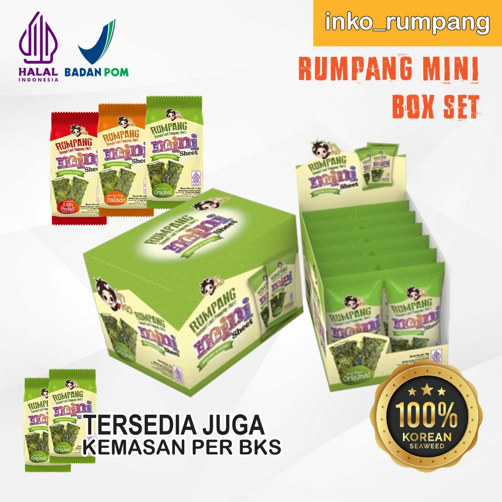 

INKO ( BOX ) RUMPANG MINI rumput laut panggang nori seaweed HALAL BPOM rumpang camilan cemilan sehat | snack chiki keripik renyah gurih garing buat anak