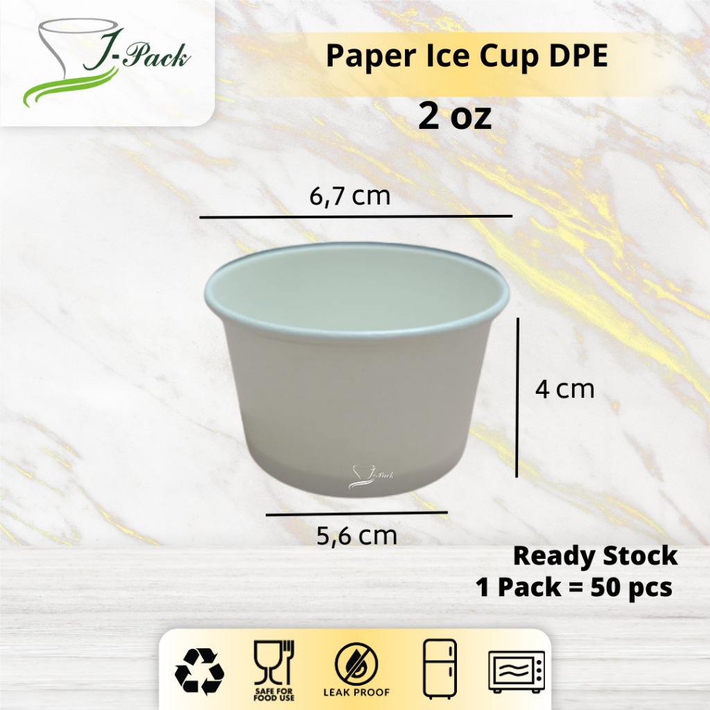 PAPER ICE CREAM CUP POLOS | GELAS KERTAS 2 OZ (60ml) - per 50 pcs