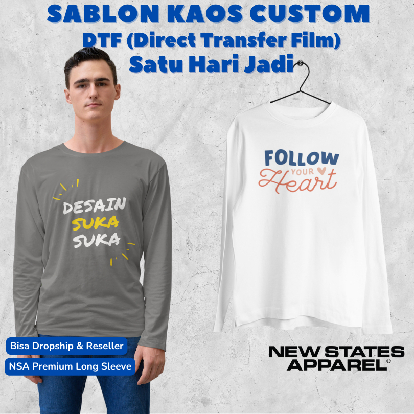 Sablon Kaos Custom Satuan NSA Premium 7280 Lengan Panjang