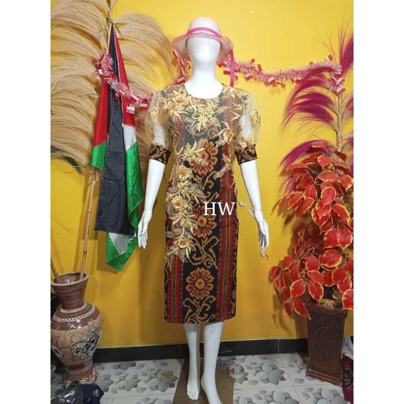DRESS TENUN MIK BROKAT KUNING EMAS TERBARU