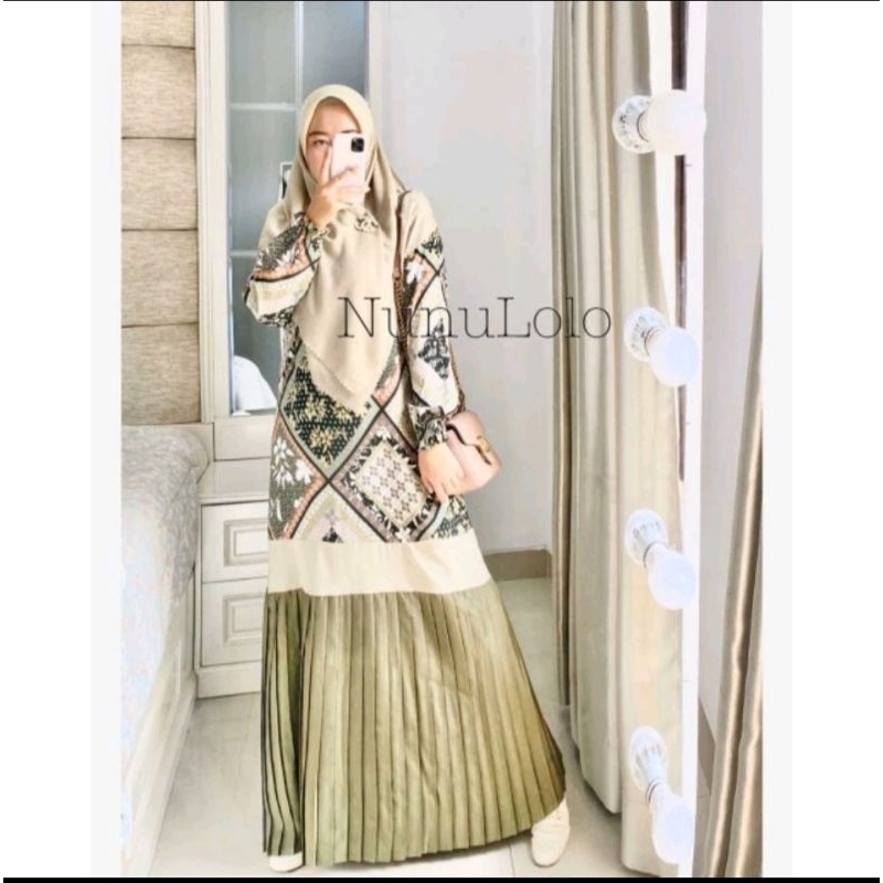 gamis printing dress nunulolo prisket plisket batik