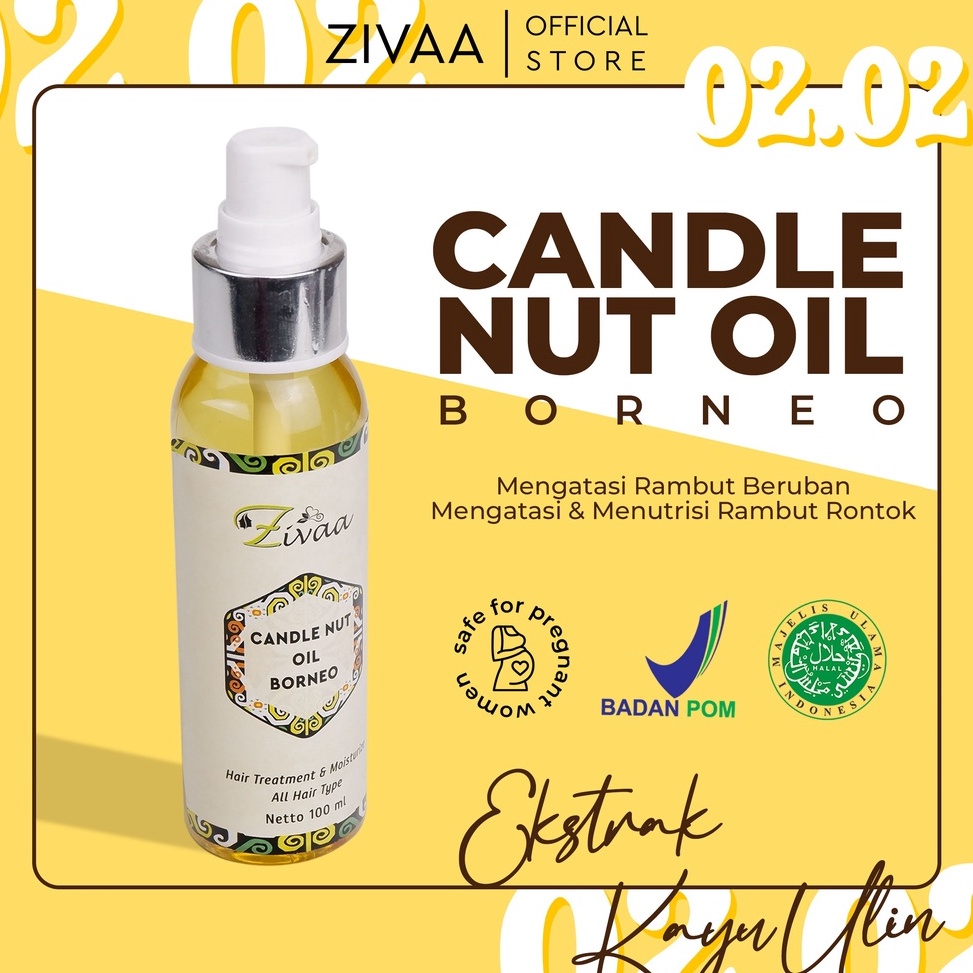 ZIVAA CANDLE NUT OIL BORNEO - KAYU ULIN - OBAT UBAN - PENGHILANG UBAN - PENGHITAM RAMBUT