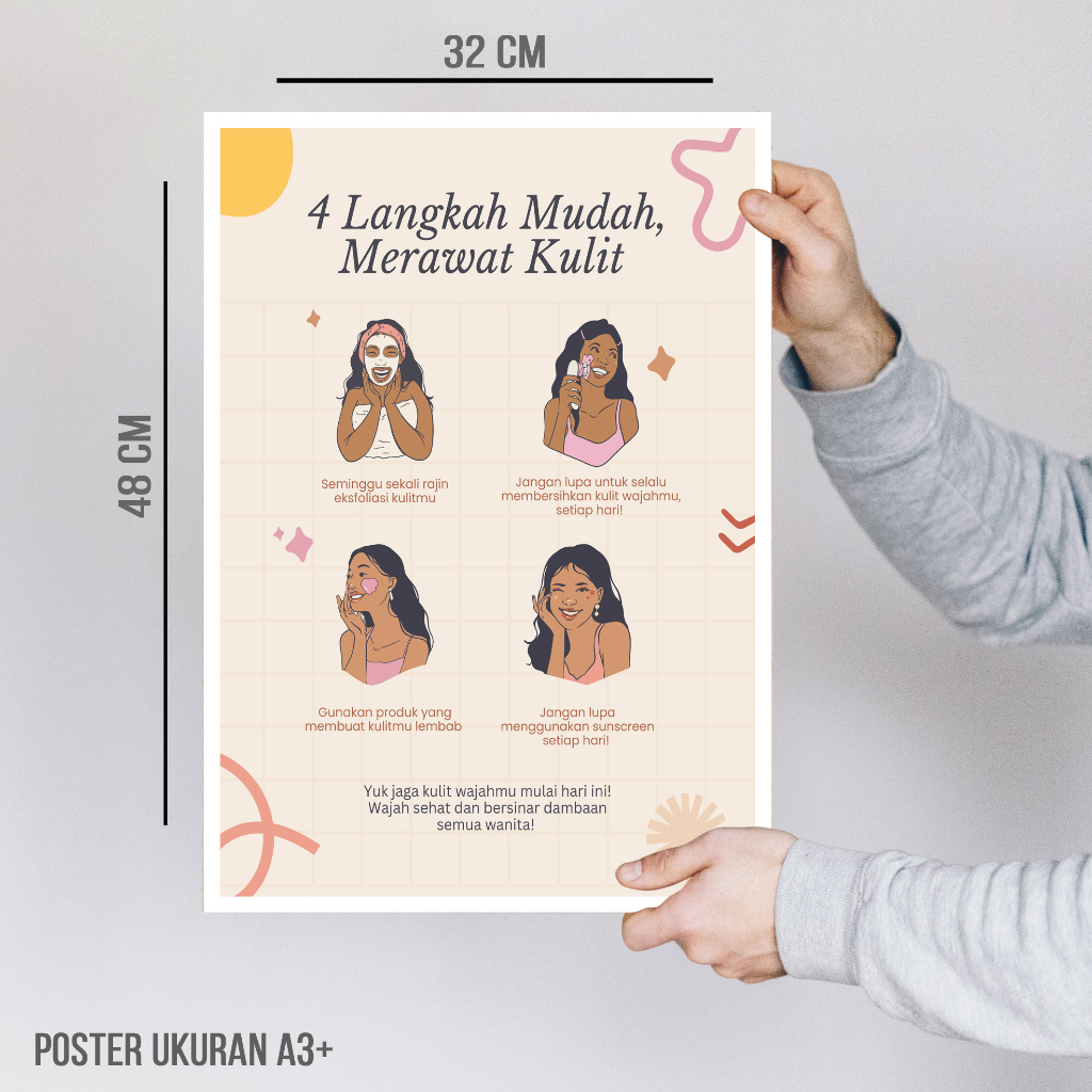 Poster Kecantikan 4 Langkah mudah merawat kulit - Ukuran A3plus