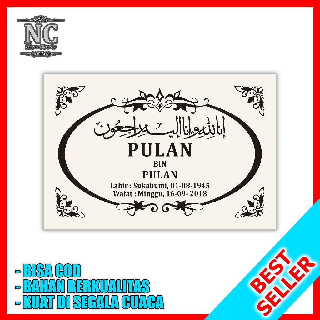 BATU NISAN GRANIT Penghias Makam Motif Lingkaran Kupu Warna Cream Ukuran 20x30 cm - SATU HARI JADI