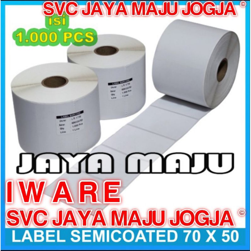 

[ IWARE ] 70 X 50 - 1 LINE SEMICOATED - FACE IN - ISI 1.000 PCS || CORE 1" || LABEL BARCODE THERMAL TRANSFER PAKAI RIBBON - KERTAS STICKER E-TICKET FARMASI RESEP OBAT APOTEK || 70X50 - BI 420B PB420T PB 420T PB 342C PB 830L - ISI 1000