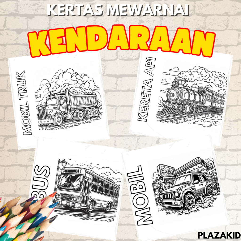 

KERTAS MEWARNAI / KERTAS GAMBAR / TEMA KENDARAAN UMUM / A4 / WORKSHEET / PAUD / TK / SD