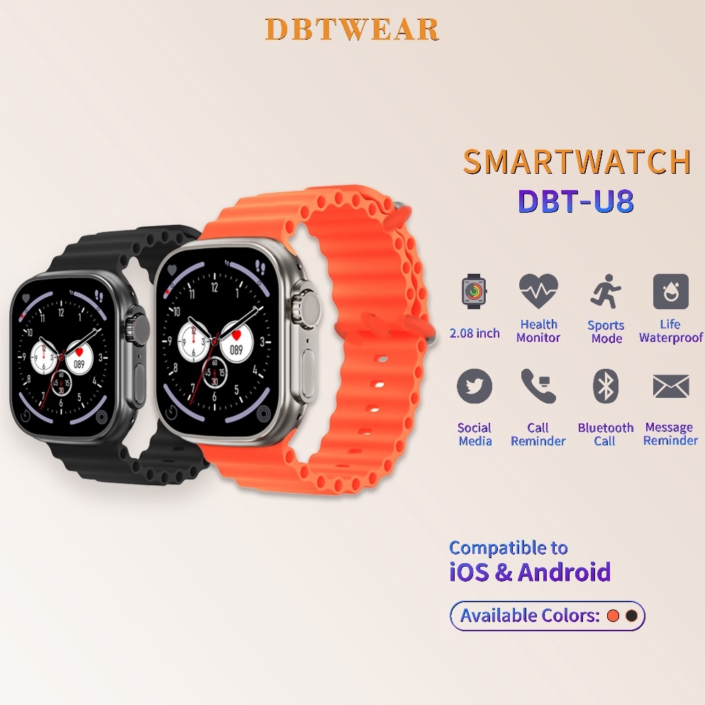 trxY4k4J [COD] DBTWEAR DBT-U8 Bluetooth Smartwatch 2.01 inci Layar Sentuh Penuh Seri Olahraga Pelaca