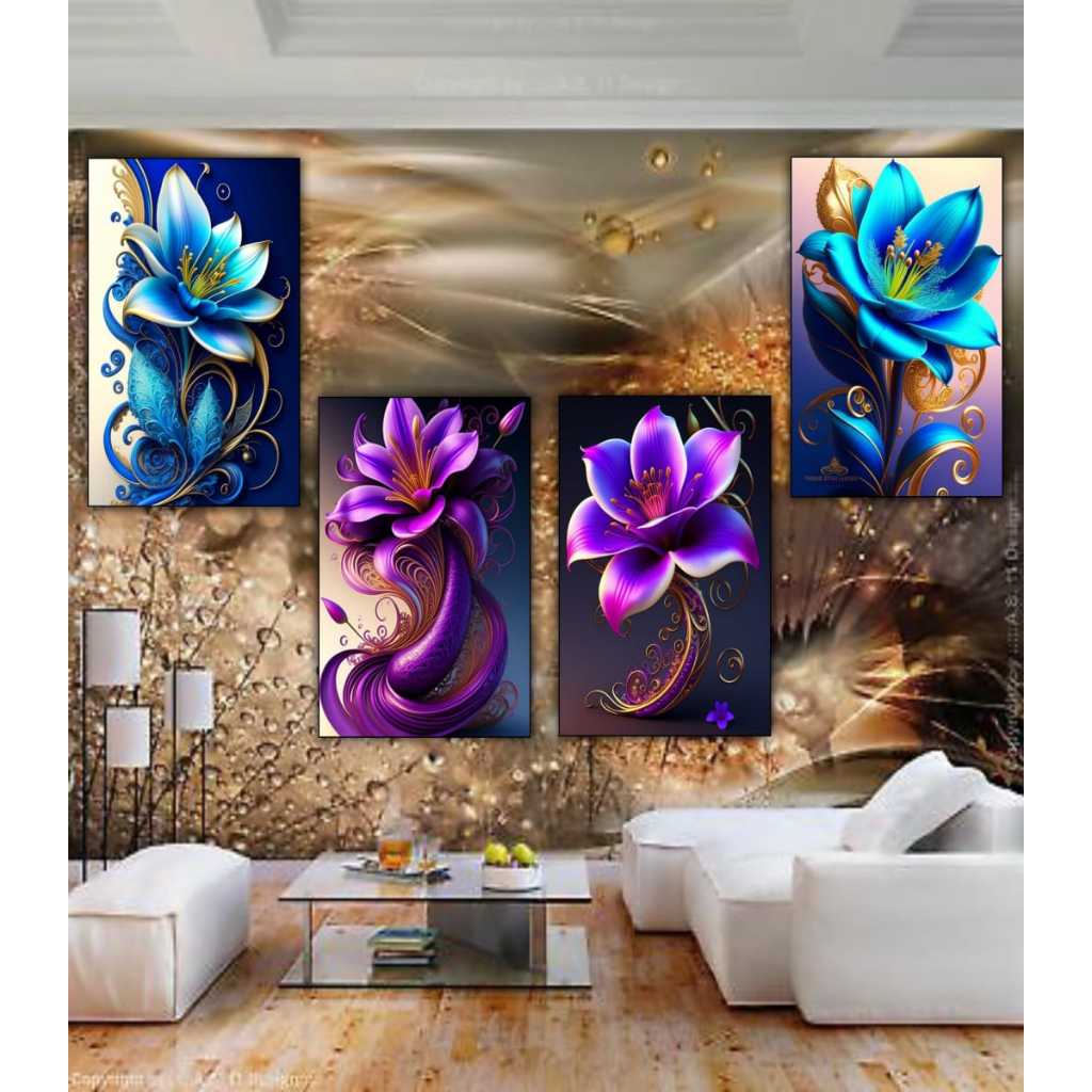 AINUN....HIASAN DINDING RUANG TAMU TERLARIS MOTIF BUNGA/HIASAN DINDING RUANG KAMAR POSTER KAYU PAPAN