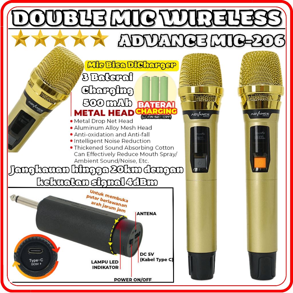 MIC MICROPHONE WIRELESS ADVANCE MIC-101, ADVANCE 101 PRO, ADVANCE 206 & ADVANCE 103  ORIGINAL