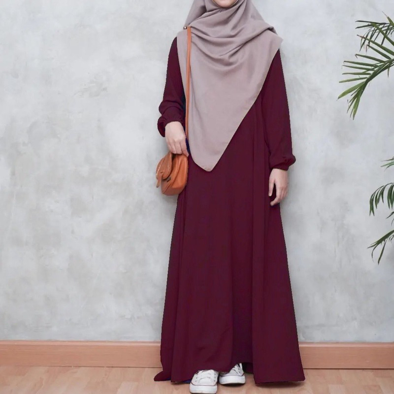 AHA DRESS GAMIS POLOS SIMPEL GAMIS WANITA TERBARU LENGAN MANSET KANCING