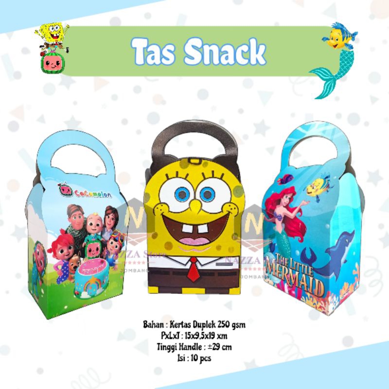 

Tas ultah SNACK SPONGSBOB MERMAID COCOMELON isi 10 pcs