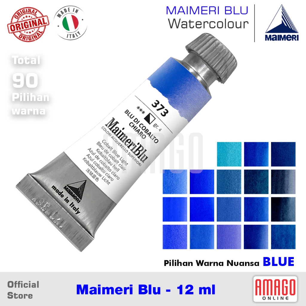 

MAIMERI BLU Watercolour - Cat Air Lukis Profesional - 12 ml - Pilihan warna nuansa Blue