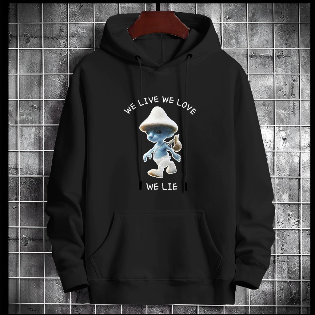 Hoodie Meme WE LIVE WE LOVE WE LIE SMURF CAT HOODIE HITAM