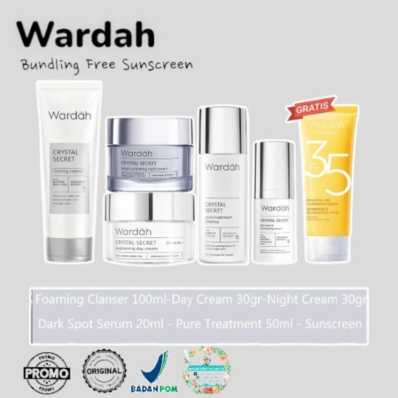 PAKET HEMAT FREE SUNSCREEN - Wardah Crystal Secret / Renew You / Acnederm / Lightening / Hydra Rose 