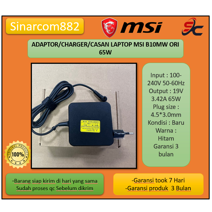 ADAPTOR/CHARGER/CASAN LAPTOP MSI B10MW ORI 65W
