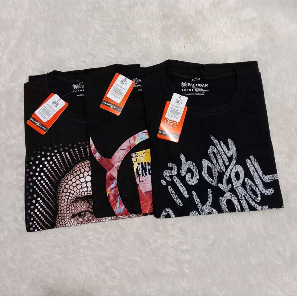 Paket isi 3 PCS 100 Ribu Kaos Pria Hitam Atasan cowok T-shirt Original Brand Escobar UNITED Motif Ba
