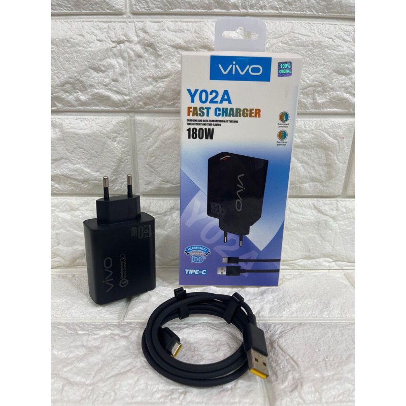 Charger Casan Ori Vivo Y20A 180W Full Black Colokan Type C Support FastCharging & VOOC