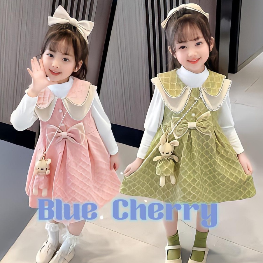 Terjamin (6Bulan-7Tahun) Dress Anak Pesta Perempuan Impor Lengan Panjang Korea Style Free Tas Boneka.